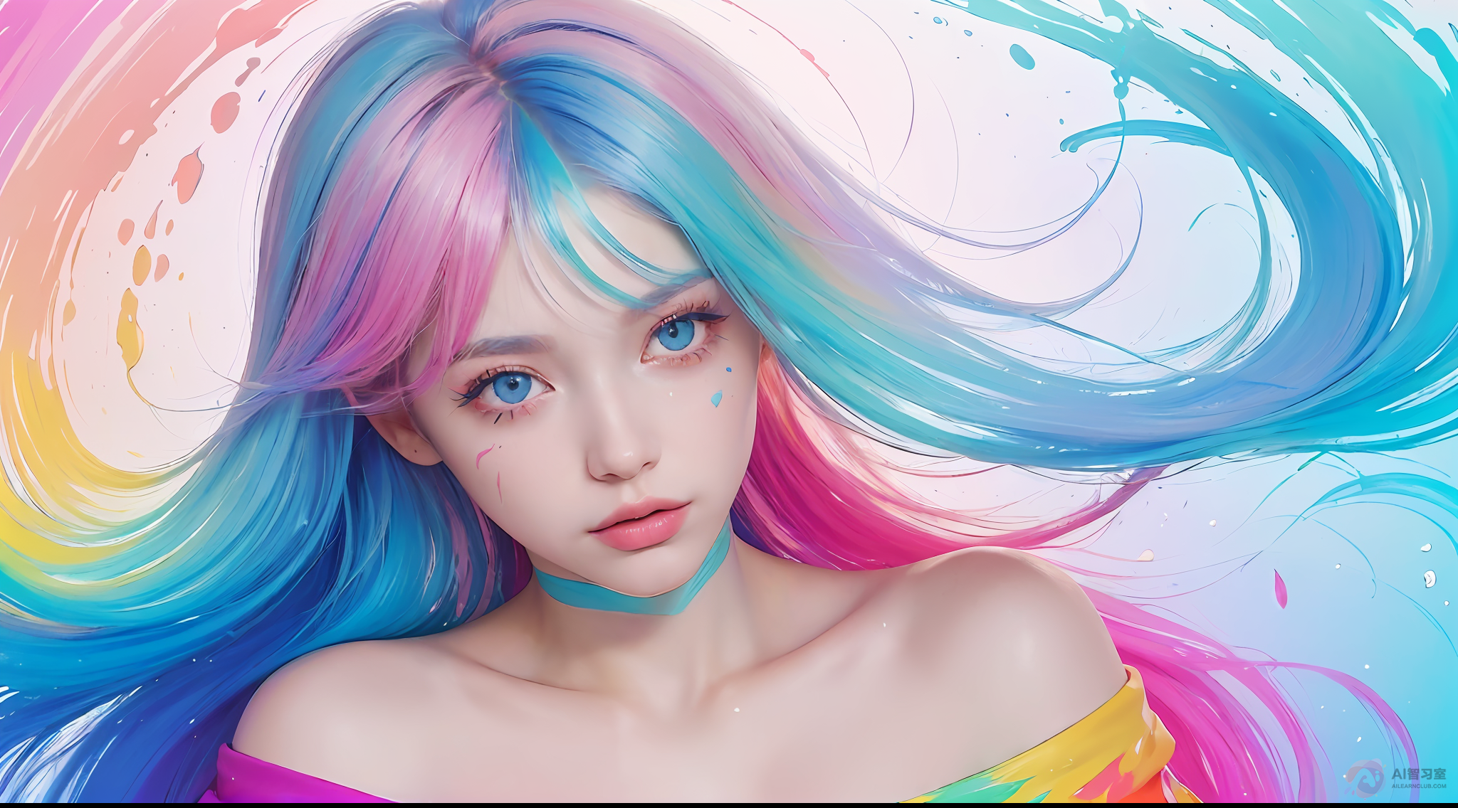 【Stable Diffution创作魔法】清新的五彩缤纷的彩虹小姐姐