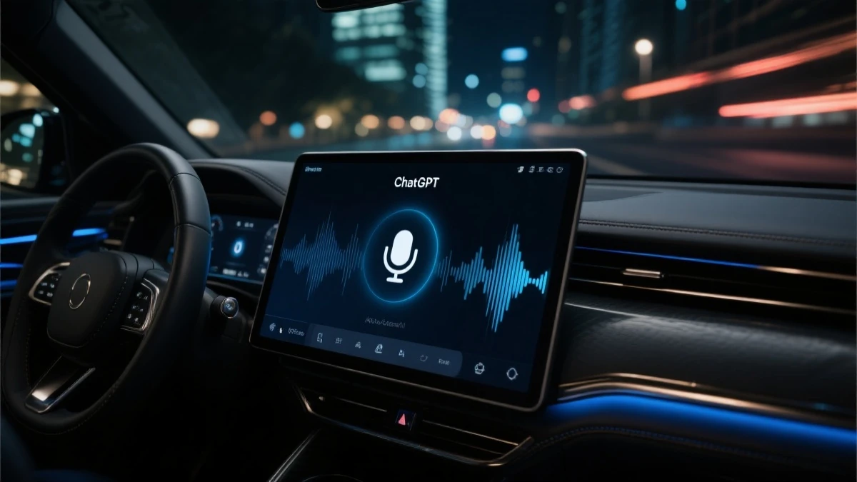 图1：ChatGPT CarPlay语音对话界面，实时显示语音波形和识别文字