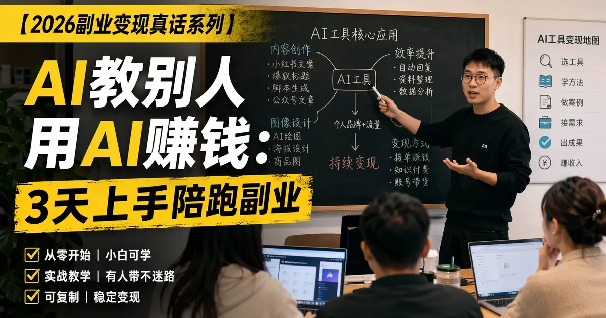 【2026副业变现真话系列】AI 教别人用 AI 赚钱:3 天上手陪跑副业,普通人月入 3 万的真实路径