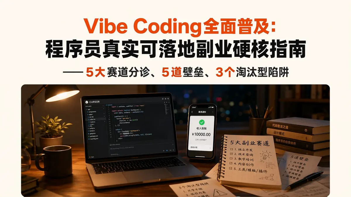 Vibe Coding 全面普及：程序员真实可落地副业硬核指南——5 大赛道分诊、5 道壁垒、3 个淘汰型陷阱