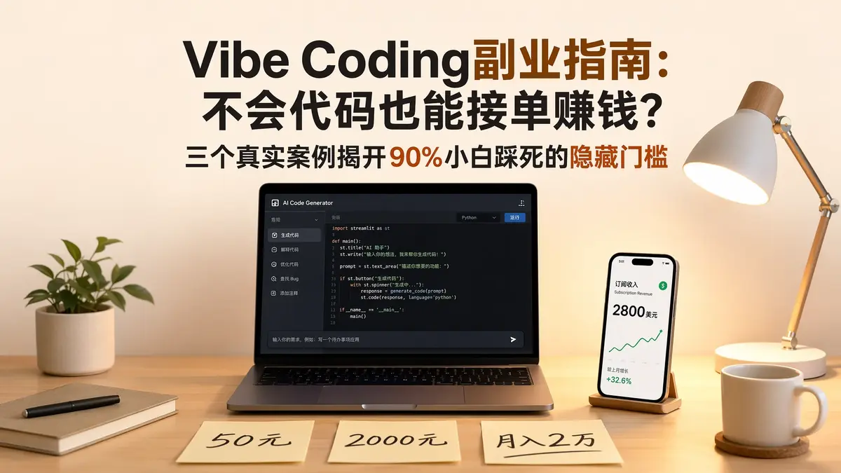 Vibe Coding 副业指南：不会代码也能接单赚钱？三个真实案例揭开 90% 小白踩死的隐藏门槛