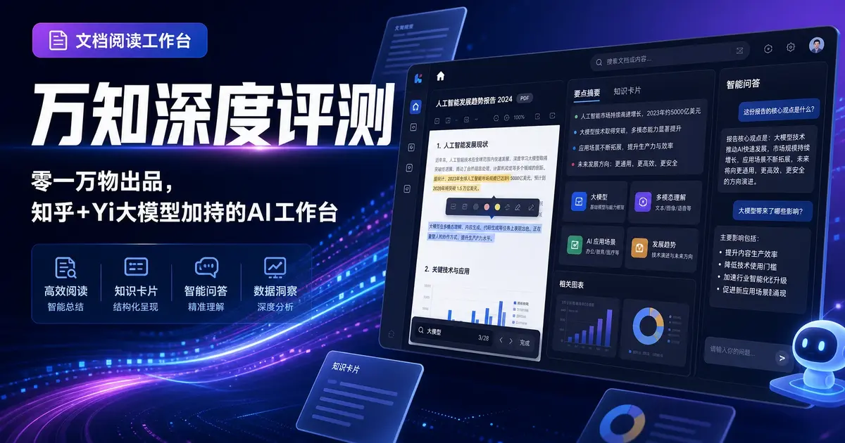 万知深度评测：零一万物出品，知乎+Yi大模型加持的AI工作台