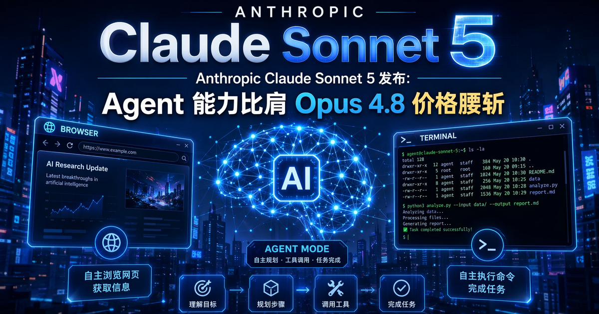 Anthropic Claude Sonnet 5 发布:Agent 能力比肩 Opus 4.8,价格腰斩