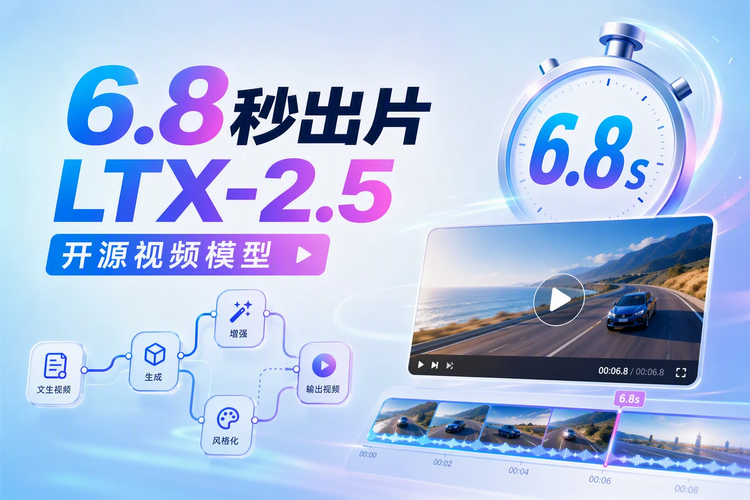 开源视频模型 LTX-2.5：6.8 秒生成 10 秒视频