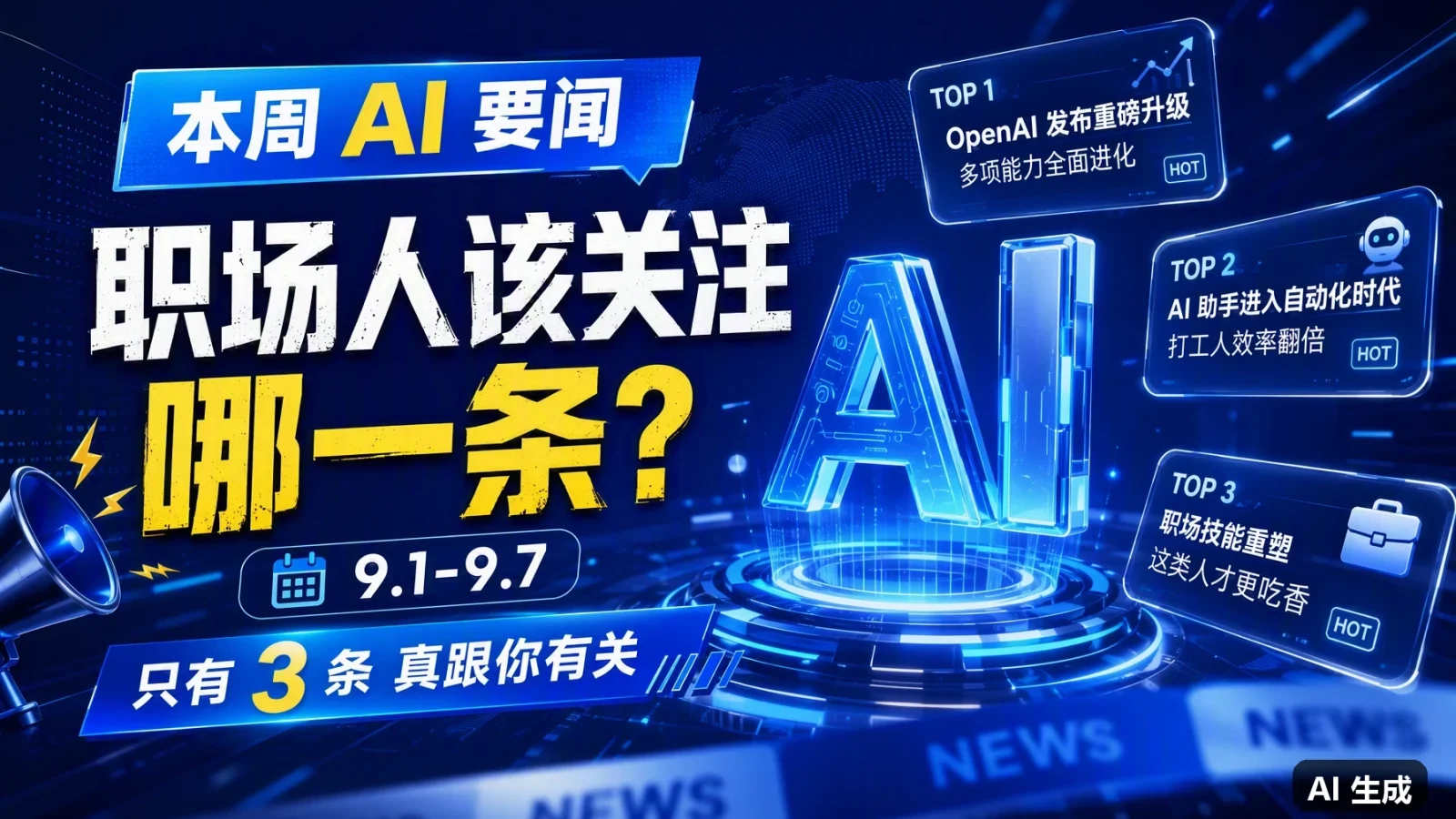本周 AI 要闻 × 职场人该关注哪一条（9.1–9.7）：AI 客服”转人工”有了国标、豆包工作能派一堆 Agent 同时干活、561 万条 AI 内容被清理——只有 3 条真跟你有关
