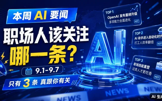 本周 AI 要闻 × 职场人该关注哪一条（9.1–9.7）：AI 客服”转人工”有了国标、豆包工作能派一堆 Agent 同时干活、561 万条 AI 内容被清理——只有 3 条真跟你有关