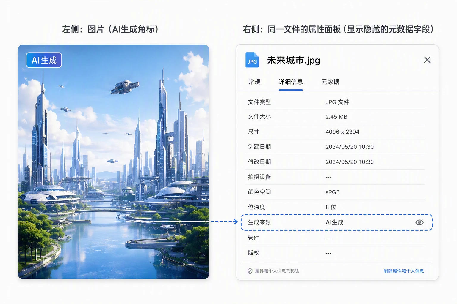 AI生成内容 显式标识与隐式标识对照图(AI 生成)