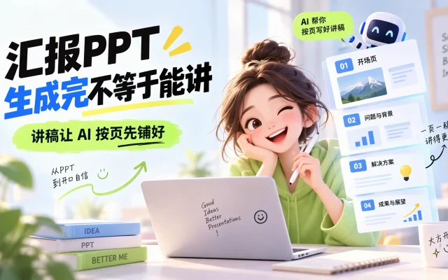 汇报 PPT 生成完不等于能讲：讲稿让 AI 按页先铺好