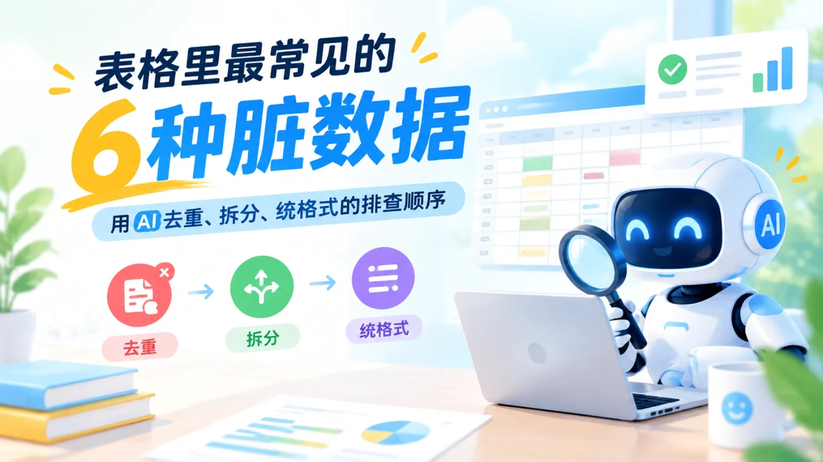 表格里最常见的 6 种脏数据：用 AI 去重、拆分、统格式的排查顺序