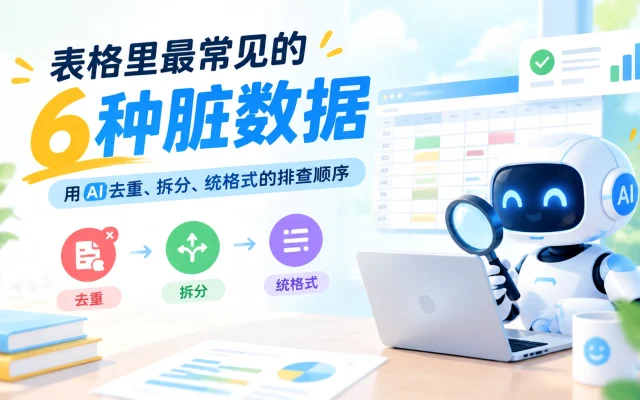 表格里最常见的 6 种脏数据：用 AI 去重、拆分、统格式的排查顺序