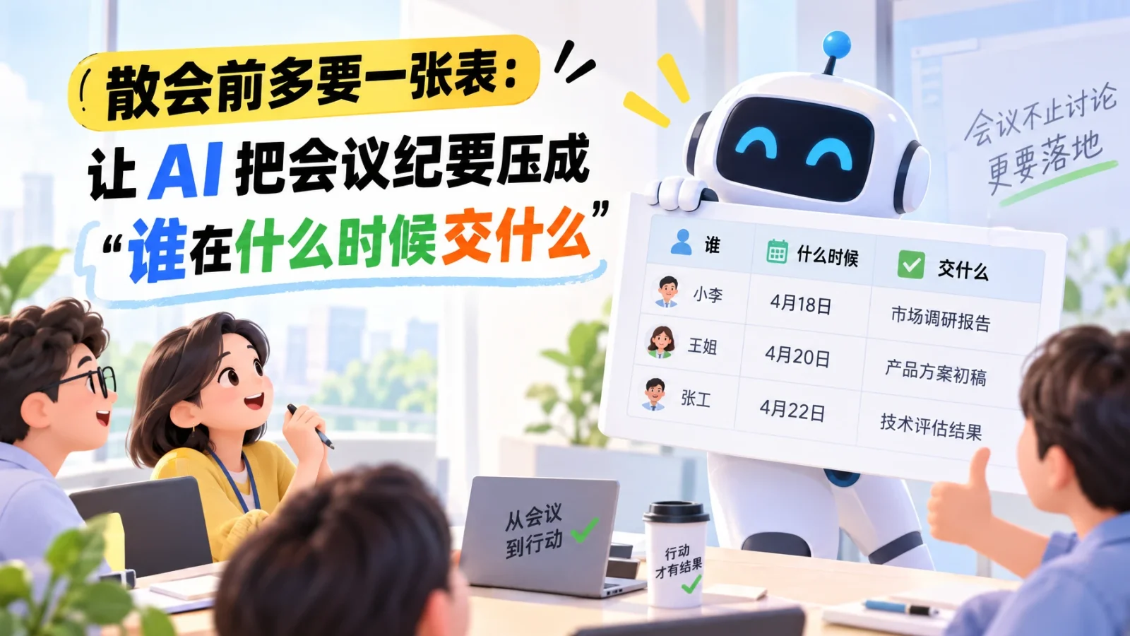 散会前多要一张表：让 AI 把会议纪要压成「谁在什么时候交什么」