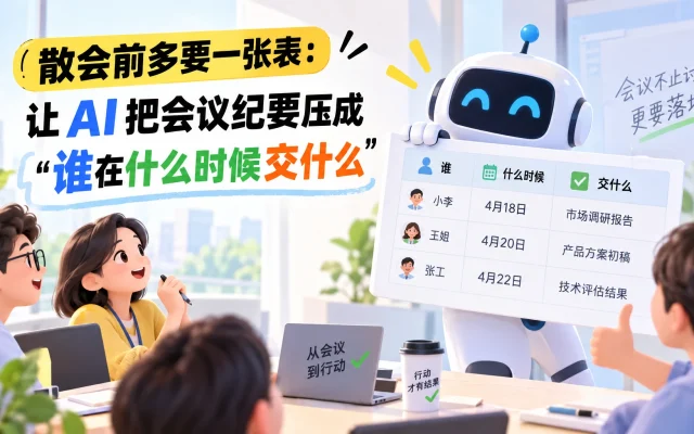 散会前多要一张表：让 AI 把会议纪要压成「谁在什么时候交什么」